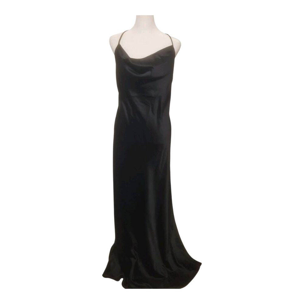 NWT Dessy‎ Collection Slip Dress 55" Pit To Hem   Size L Black Cowl Neck Strappy